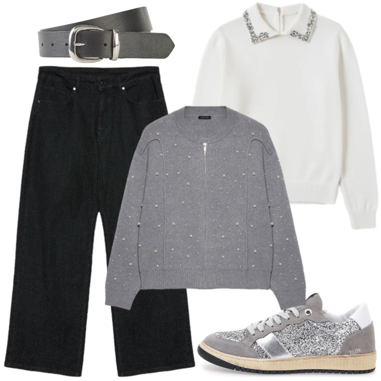 Outfit donna - In citta. Stile Casual per Ufficio. Abbinamento con cinture, pullovers, jeans dritti, sneakers, cardigans.