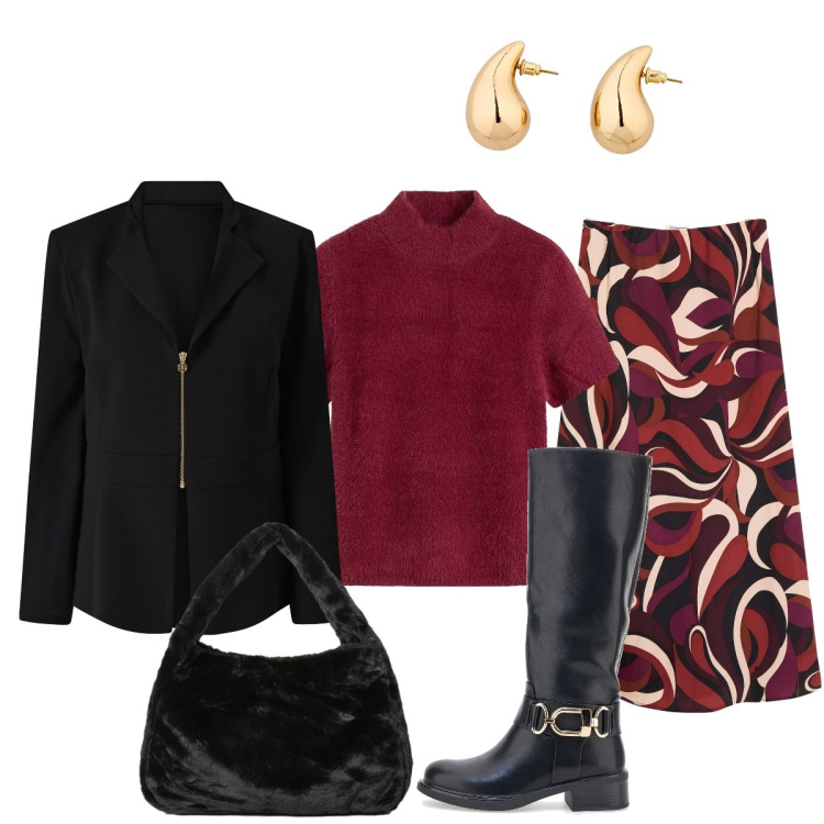 Outfit donna - Semplice ma stilosa…. Stile Chic per Tutti i giorni. Abbinamento con orecchini, maglieria, gonne longuette, blazer, stivali, borse a spalla.