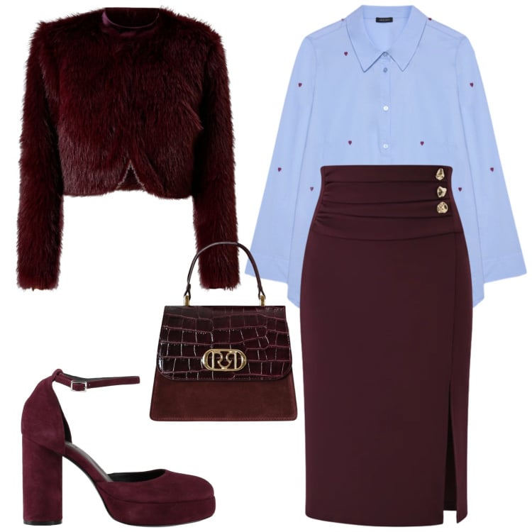 Outfit donna - Love me love me. Stile Chic per Serata fuori. Abbinamento con décolleté, gonne longuette, blazer, borse a mano, camicie.