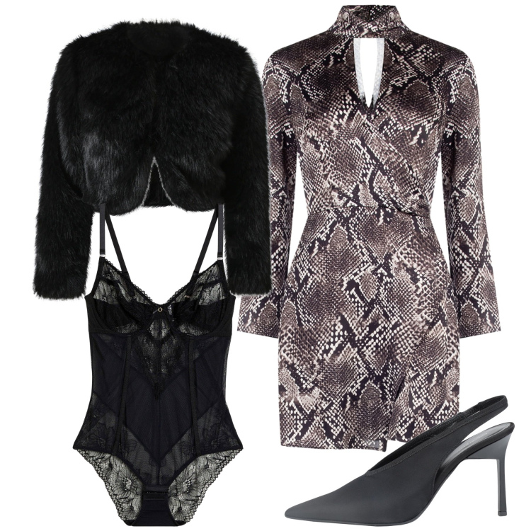 Outfit donna - Audace. Stile Sexy per Serata fuori. Abbinamento con body, décolleté, blazer, vestiti corti.