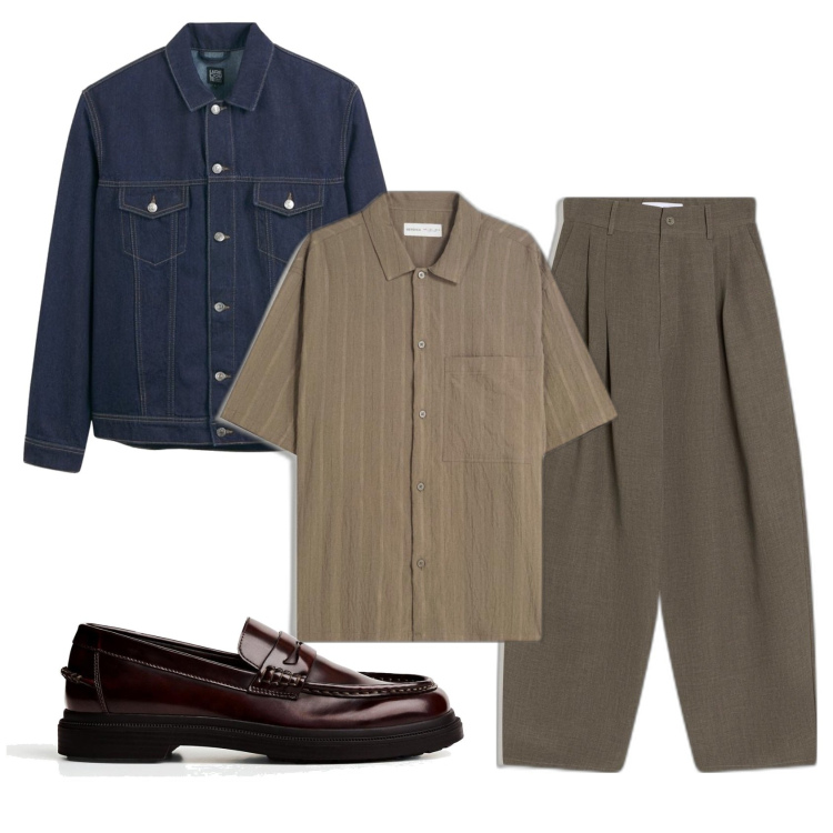 Outfit hombre - Trendy #303. Estilo Trendy para Oficina. Combinación con chaquetas, zapatos con cordones, camisas de manga corta, pantalones.