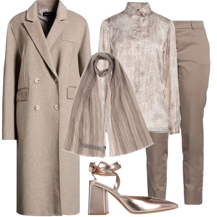 Outfit donna - Serata a due. Stile Bon Ton per Serata fuori. Abbinamento con camicie, décolleté, pantaloni, sciarpe, cappotti.