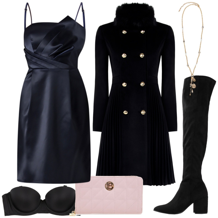 Outfit donna - Love, but make it fashion. Stile Romantica per Serata fuori. Abbinamento con stivali sopra il ginocchio, vestiti corti, cappotti, reggiseni, portafogli, ciondoli.