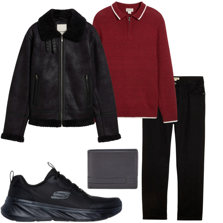 Outfit uomo - Urban invernale. Stile Urban per Tutti i giorni. Abbinamento con maglieria, pantaloni, giacche, portafogli, sneakers.