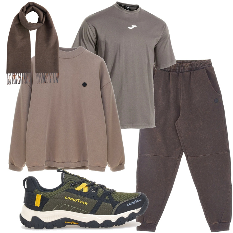 Outfit uomo - Abbigliamento sportivo. Stile Casual per Sport. Abbinamento con sciarpe, felpe, pantaloni, t-shirt sportive, scarpe sportive.