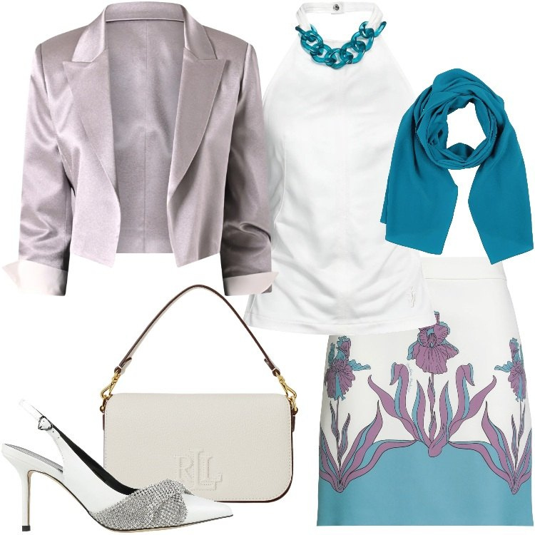 Outfit donna - Aria di primavera. Stile Sexy per Serata fuori. Abbinamento con top, minigonne, décolleté, sciarpe, bolero, borse a spalla.