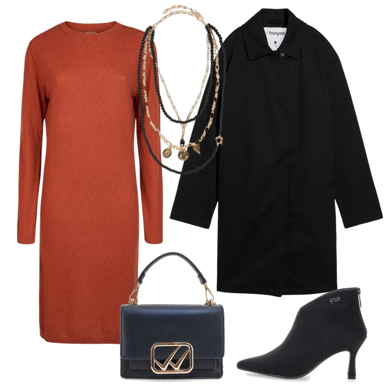 Outfit donna - Una cena a due. Stile Sexy per Serata fuori. Abbinamento con trench, stivaletti, vestiti midi/longuette, borse a tracolla, collane.