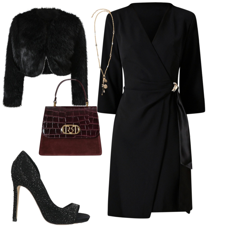 Outfit donna - Serata. Stile Chic per Serata fuori. Abbinamento con décolleté, vestiti corti, blazer, borse a mano, ciondoli.