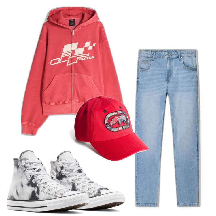 Outfit hombre - Urban #359. Estilo Urban para Todos los días. Combinación con vaqueros pitillo, sombreros, sneakers, sudaderas con capucha.