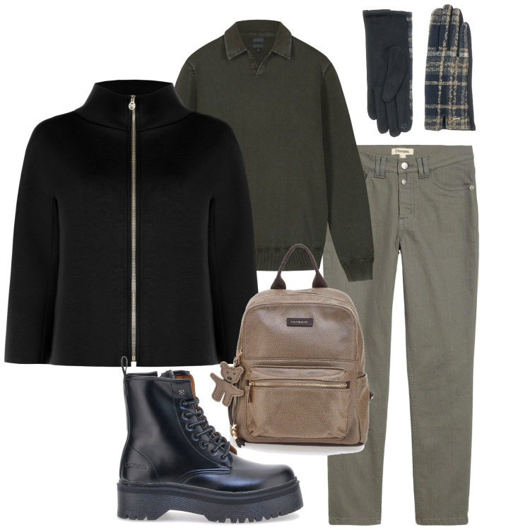 Outfit donna - Total look #2326784. Stile Casual per Tutti i giorni. Abbinamento con pantaloni, cappe, anfibi, maglieria, guanti, zaini.