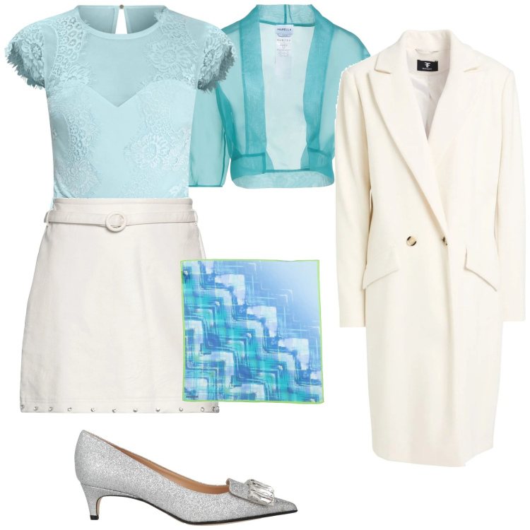 Outfit donna - Il battesimo di Tobia. Stile Chic per Cerimonia. Abbinamento con minigonne, cappotti, blazer, décolleté, sciarpe, top.