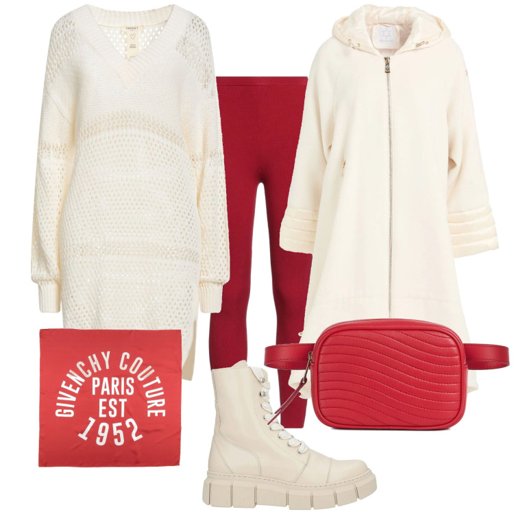 Outfit donna - Total look #2326872. Stile Urban per Tutti i giorni. Abbinamento con cappotti, leggings, sciarpe, pullovers, stivaletti, marsupi.