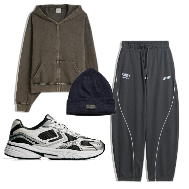 Outfit hombre - Casual #1059. Estilo Casual para Deporte. Combinación con gorros, sudaderas, pantalones, sneakers.