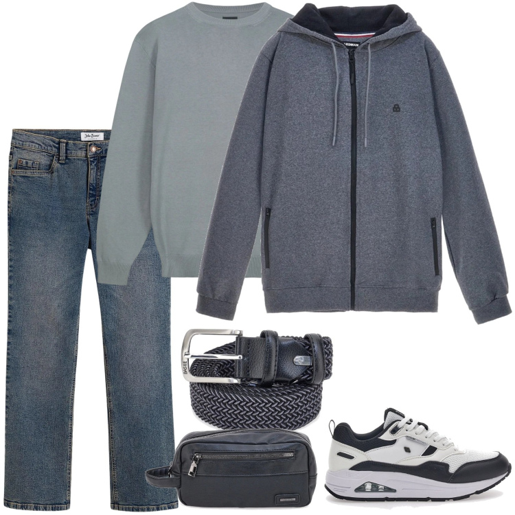 Outfit uomo - Beauty Case Nero da uomo. Stile Urban per Tutti i giorni. Abbinamento con jeans bootcut, borse sportive, sneakers, maglieria, felpe con cappuccio, cinture.