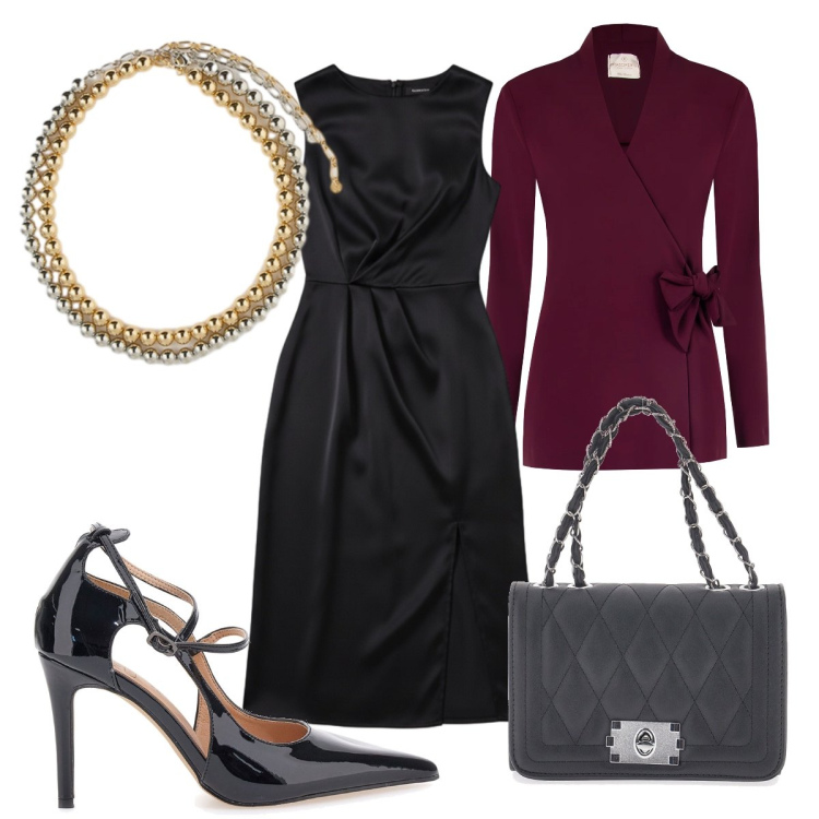 Outfit donna - Total look #2327210. Stile Chic per Serata fuori. Abbinamento con vestiti midi/longuette, blazer, borse a tracolla, collane, décolleté.