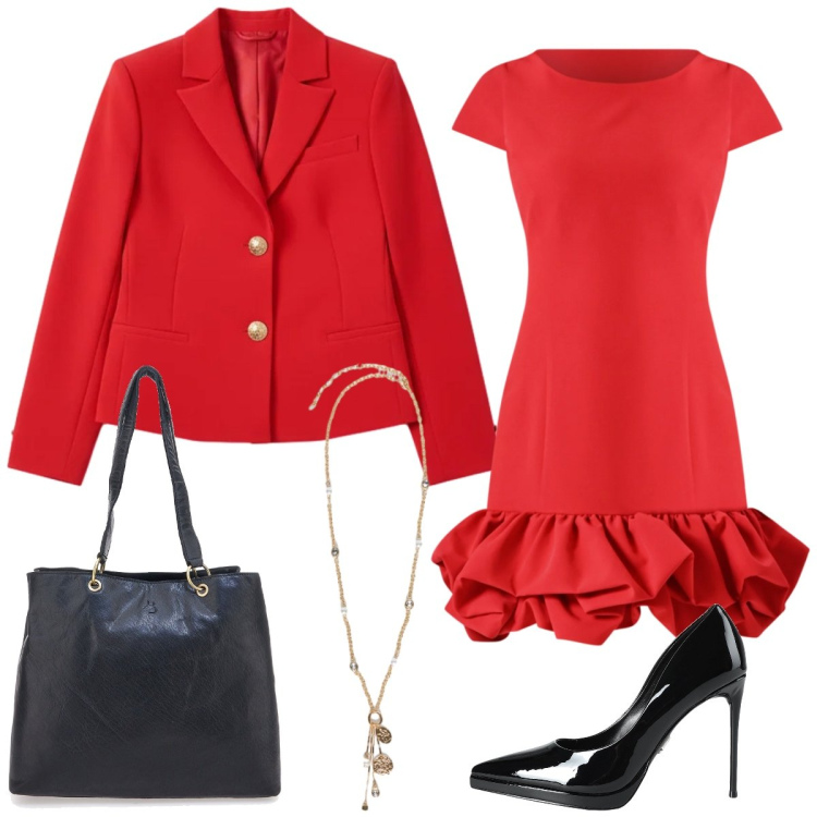 Outfit donna - Total look #2327216. Stile Romantica per Tutti i giorni. Abbinamento con décolleté, vestiti, blazer, ciondoli, shopping bag.