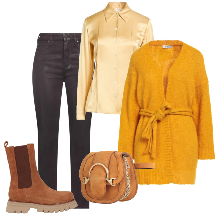 Outfit donna - Gennaio da amici. Stile Casual chic per Tutti i giorni. Abbinamento con marsupi, jeans, camicie, stivaletti, cardigans.