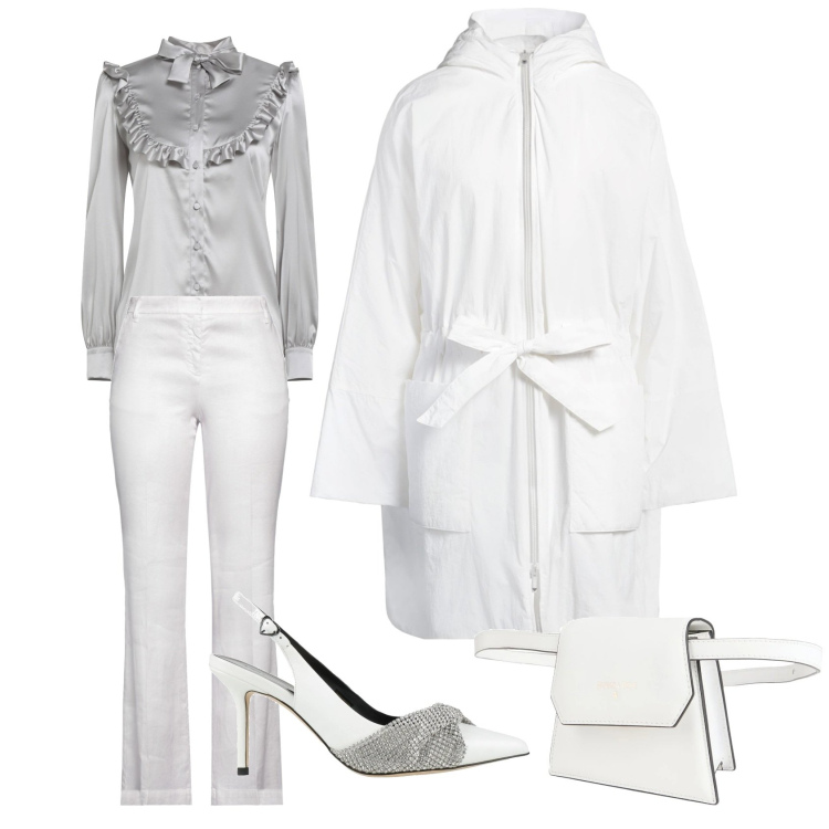 Outfit donna - Ghiaccio. Stile Casual chic per Serata fuori. Abbinamento con camicie, parka, décolleté, marsupi, pantaloni.