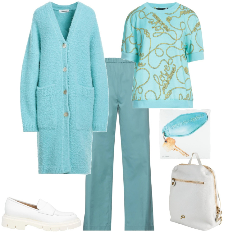 Outfit donna - Verde acqua nuova stagione. Stile Casual chic per Tutti i giorni. Abbinamento con zaini, cappotti, pantaloni, sciarpe, felpe, mocassini.