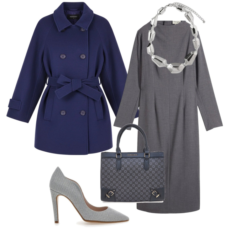 Outfit donna - Total look #2327243. Stile Bon Ton per Ufficio. Abbinamento con vestiti midi/longuette, cappotti, décolleté, borse a tracolla, ciondoli.