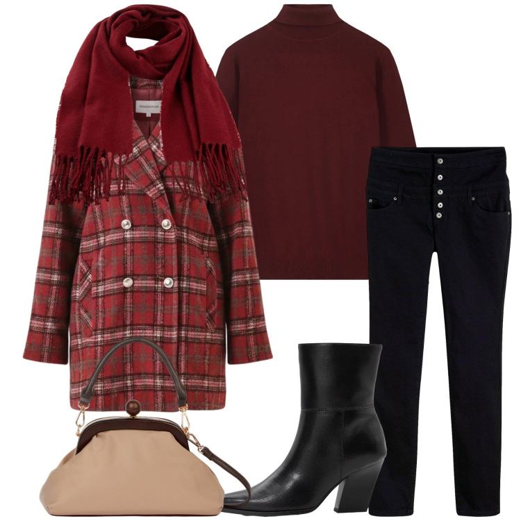 Outfit donna - Total look #2327244. Stile Urban per Tutti i giorni. Abbinamento con sciarpe, stivaletti, pantaloni skinny, cappotti, clutch, maglieria.