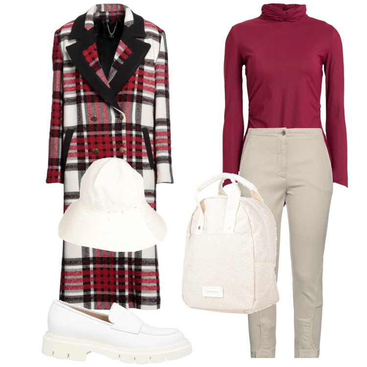 Outfit donna - Total look #2327248. Stile Trendy per Tutti i giorni. Abbinamento con cappotti, zaini, jeans slim fit, body, mocassini, cappelli.