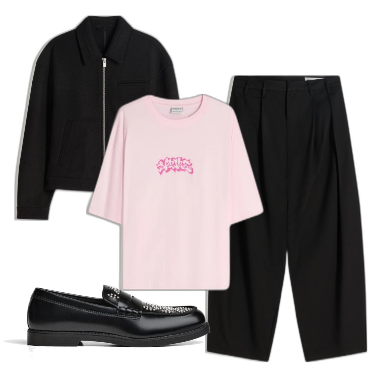 Outfit hombre - Trendy #302. Estilo Trendy para Noche especial. Combinación con pantalones, camiseta, zapatos con cordones, chaquetas.