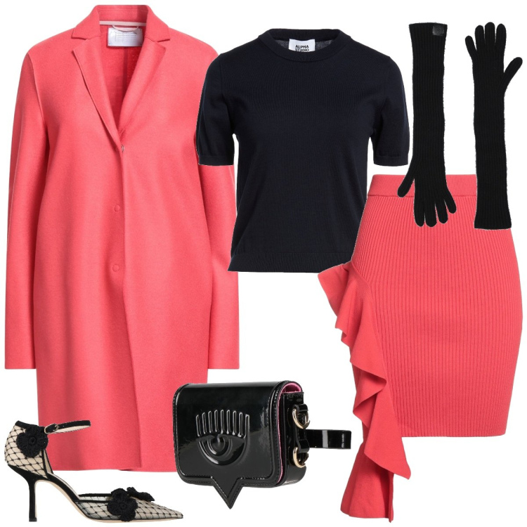 Outfit donna - Total look #2327255. Stile Romantica per Serata fuori. Abbinamento con cappotti, décolleté, minigonne, marsupi, pullovers, guanti.