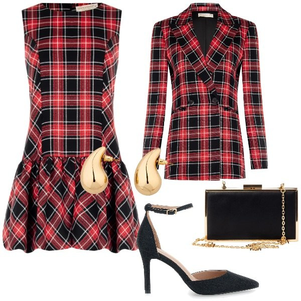Outfit donna - Serata elegante in lanea e velluto FDCI. Stile Bon Ton per Serata fuori. Abbinamento con orecchini, pochette, vestiti corti, blazer, décolleté.