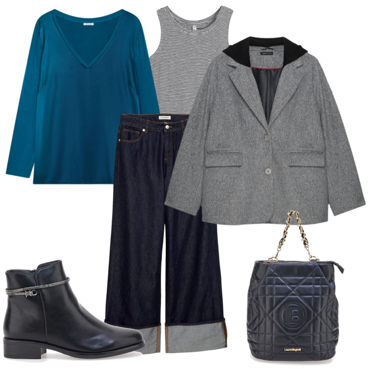 Outfit donna - Total look #2327284. Stile Casual chic per Tutti i giorni. Abbinamento con jeans, top, stivaletti, cappotti, zaini, bluse.