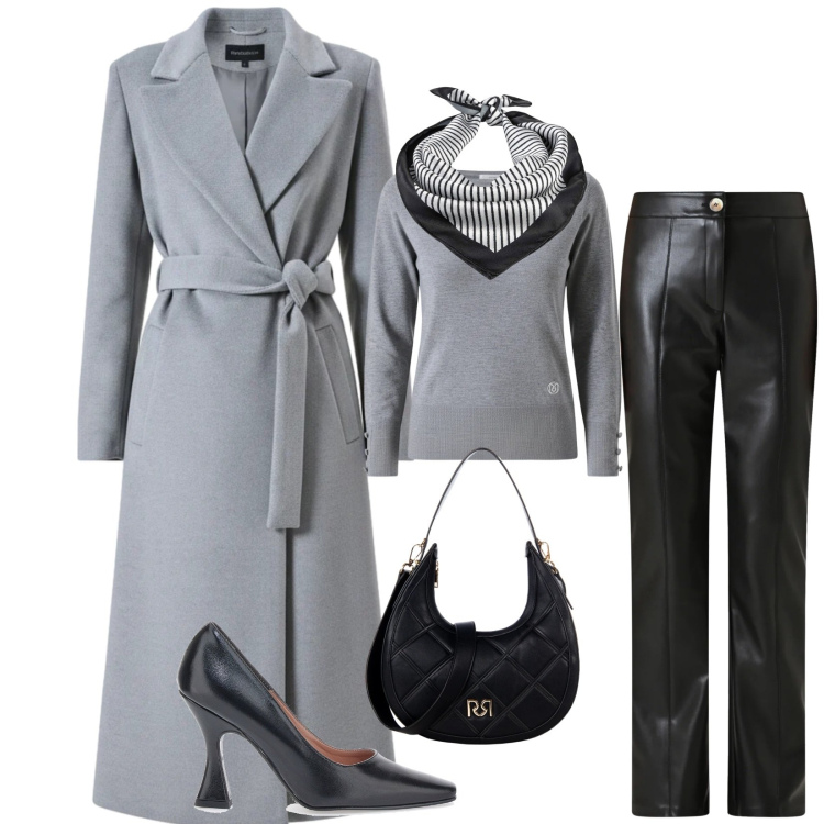 Outfit donna - Total look #2327285. Stile Chic per Serata fuori. Abbinamento con foulard, cappotti, pantaloni, maglieria, borse a tracolla, décolleté.