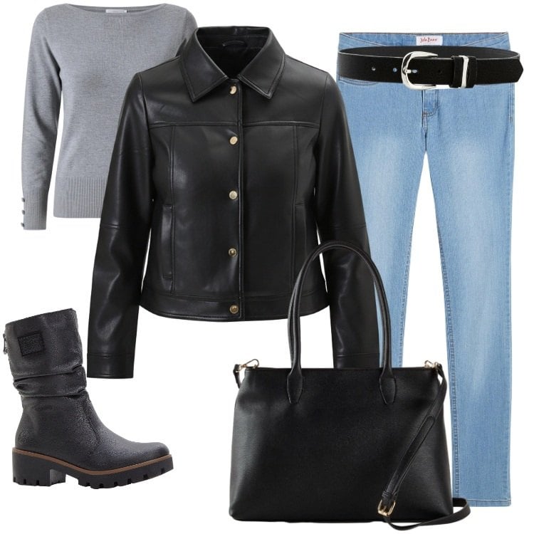 Outfit donna - Total look #2327308. Stile Basic per Tutti i giorni. Abbinamento con jeans skinny, cinture, stivaletti, borse a mano, giacche, maglieria.
