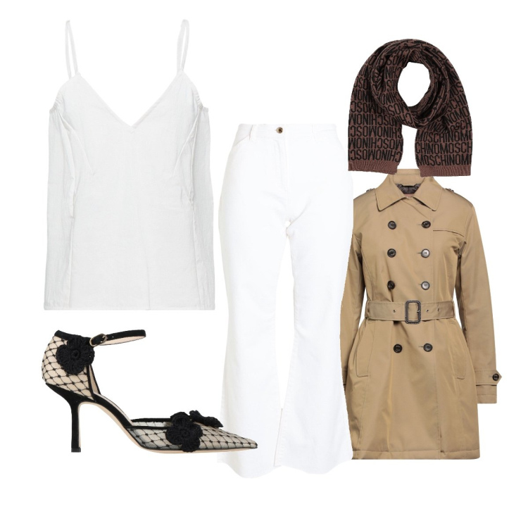 Outfit donna - Tonalità candide. Stile Bon Ton per Tutti i giorni. Abbinamento con top, décolleté, sciarpe, pantaloni, cappotti.