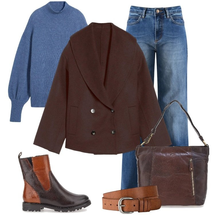 Outfit donna - Total look #2327330. Stile Minimal per Tutti i giorni. Abbinamento con maglieria, cinture, caban, jeans, stivaletti, borse a spalla.