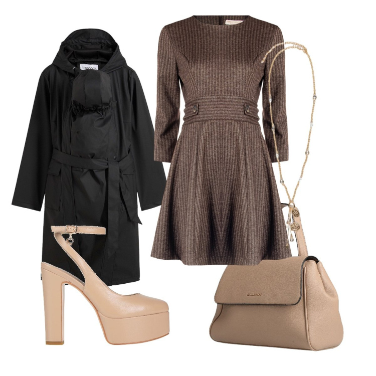 Outfit donna - Easy brown. Stile Minimal per Serata fuori. Abbinamento con blazer, zaini, décolleté, vestiti corti, ciondoli.