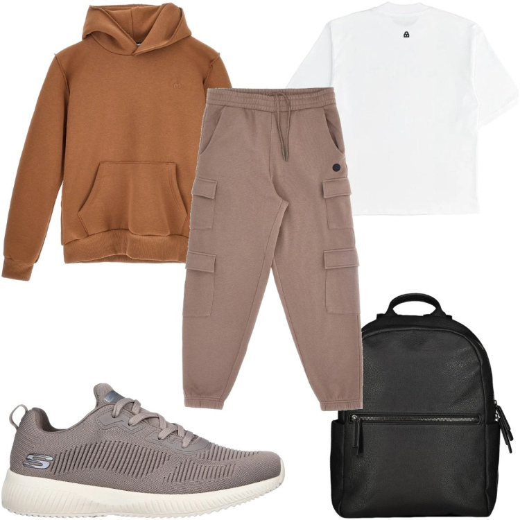 Outfit uomo - Total look #2327337. Stile Trendy per Sport. Abbinamento con borse sportive, sneakers, maglieria, pantaloni cargo, felpe con cappuccio.