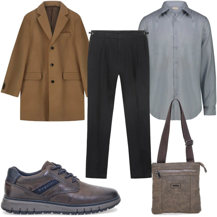 Outfit uomo - Total look #2327344. Stile Casual per Tutti i giorni. Abbinamento con scarpe stringate, portafogli, camicie, cappotti, pantaloni.