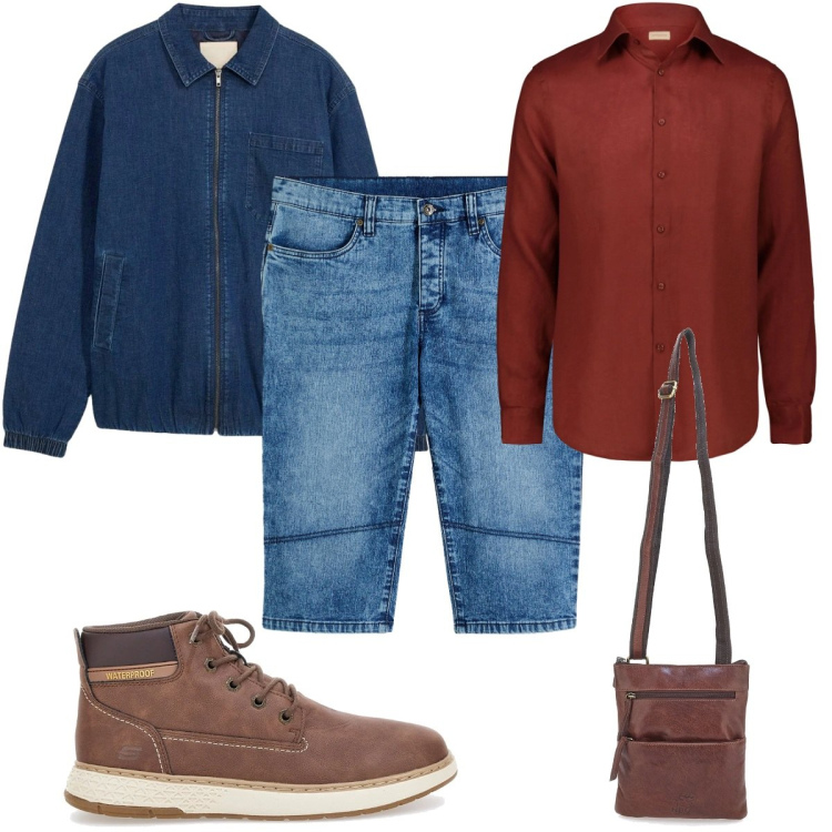 Outfit uomo - Total look #2327346. Stile Casual per Tutti i giorni. Abbinamento con bermuda, giacche, portafogli, camicie, stivali e stivaletti.