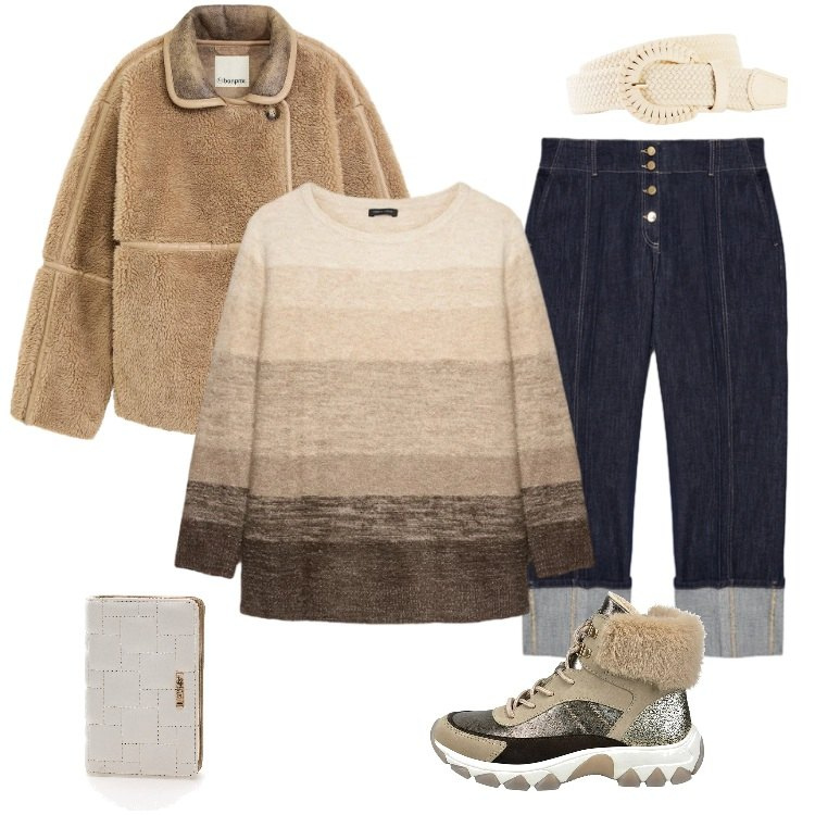 Outfit donna - Total look #2327350. Stile Basic per Tutti i giorni. Abbinamento con cinture, blazer, jeans, portafogli, maglieria, anfibi.