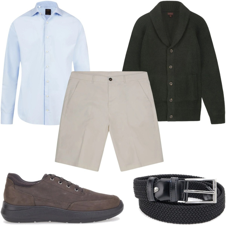 Outfit uomo - Total look #2327354. Stile Casual per Tutti i giorni. Abbinamento con scarpe stringate, bermuda, camicie, cardigans, cinture.