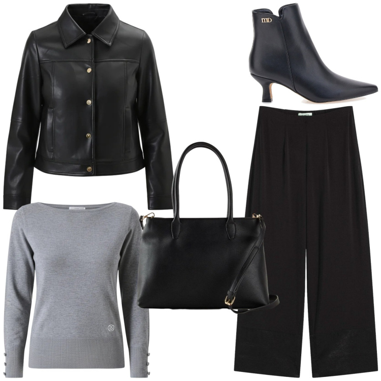 Outfit donna - Office outfit. Stile Casual chic per Tutti i giorni. Abbinamento con pantaloni, borse a mano, giacche, maglieria, stivaletti.