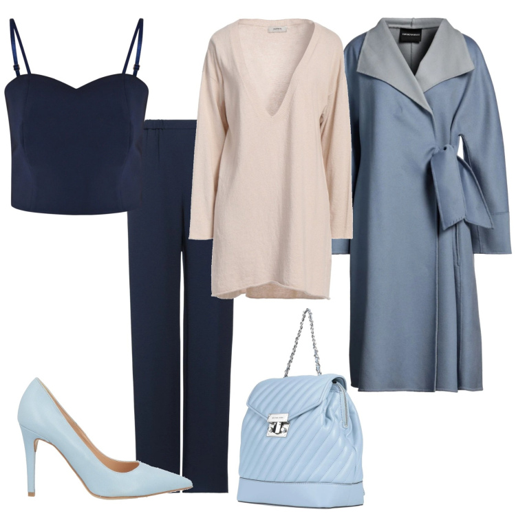 Outfit donna - Total look #2327379. Stile Chic per Serata fuori. Abbinamento con cappotti, zaini, pullovers, pantaloni, décolleté, top.