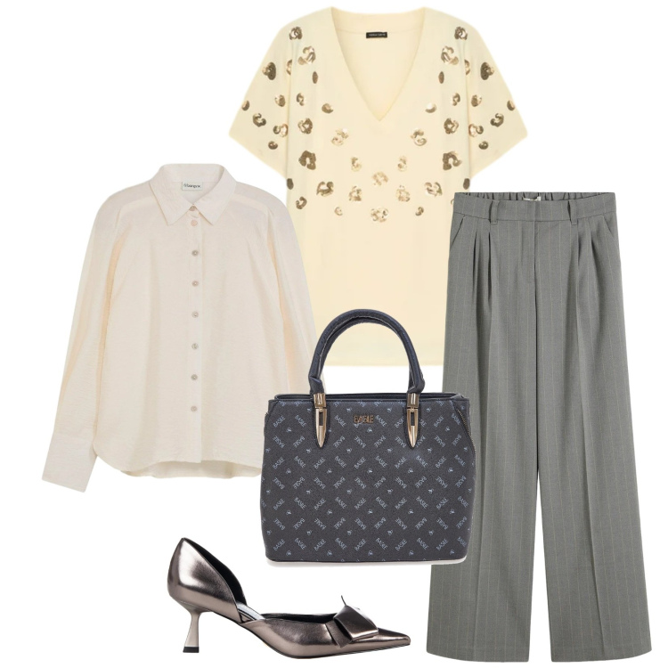 Outfit donna - Total look #2327381. Stile Chic per Serata fuori. Abbinamento con camicie, pantaloni a palazzo, décolleté, t-shirt, borse a mano.