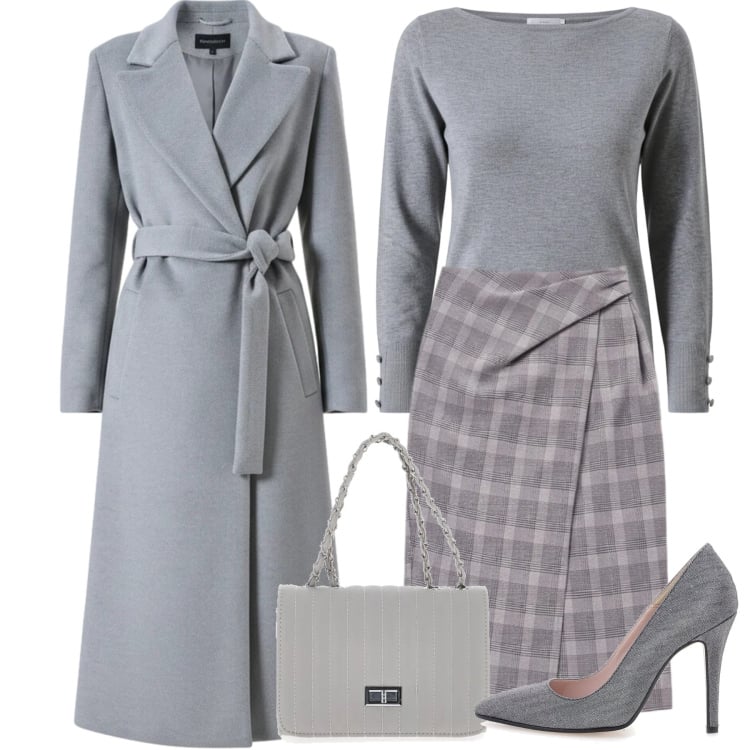 Outfit donna - Il grigio bonton. Stile Bon Ton per Ufficio. Abbinamento con gonne longuette, cappotti, maglieria, borse a tracolla, décolleté.