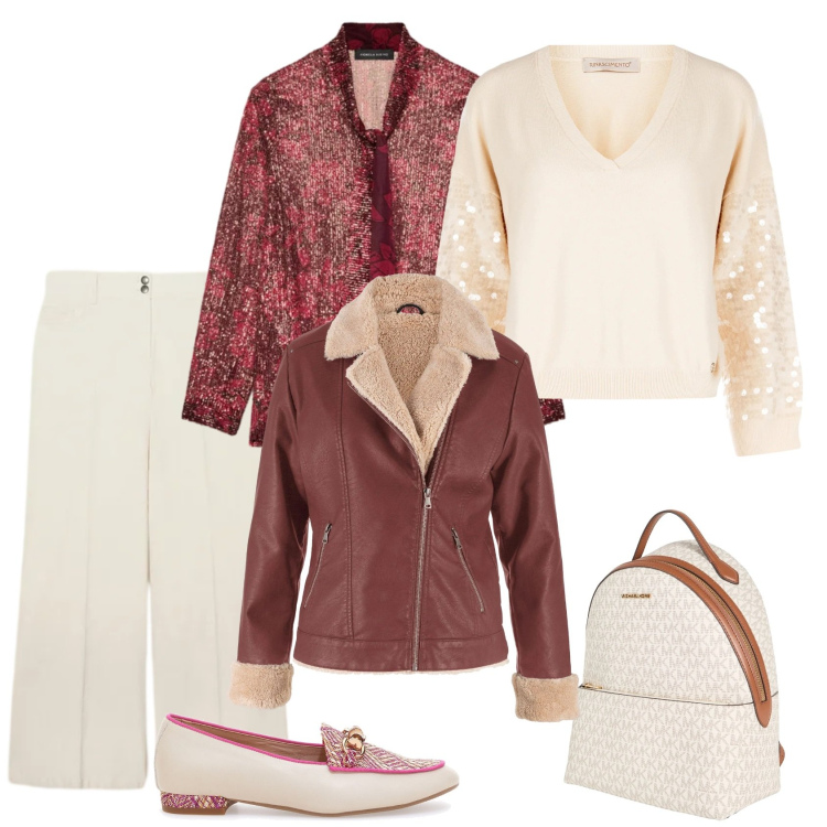 Outfit donna - Total look #2327400. Stile Casual chic per Ufficio. Abbinamento con bomber, zaini, maglieria, mocassini, pantaloni chino, camicie.