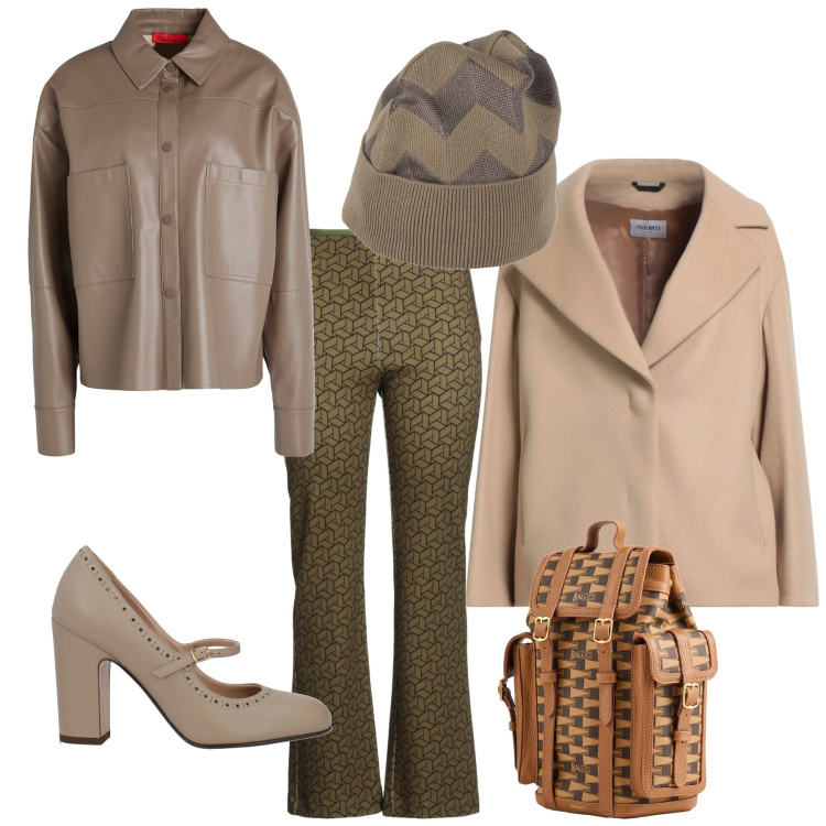 Outfit donna - Total look #2327403. Stile Trendy per Ufficio. Abbinamento con camicie, zaini, cappotti, leggings, décolleté, cappelli.