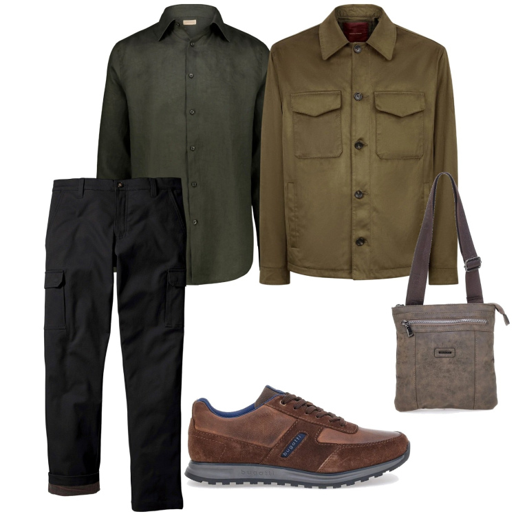 Outfit uomo - Sportivo ma non troppo. per Serata speciale. Abbinamento con pantaloni cargo, scarpe stringate, giacche, portafogli, camicie.