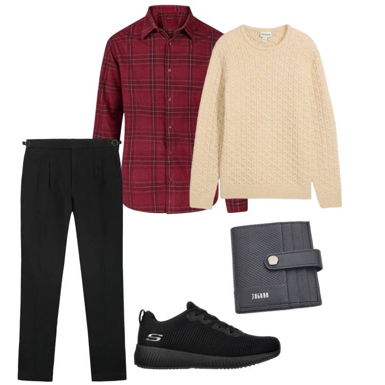 Outfit uomo - Pull chiaro. per Ufficio. Abbinamento con maglieria, sneakers, portafogli, camicie, pantaloni.