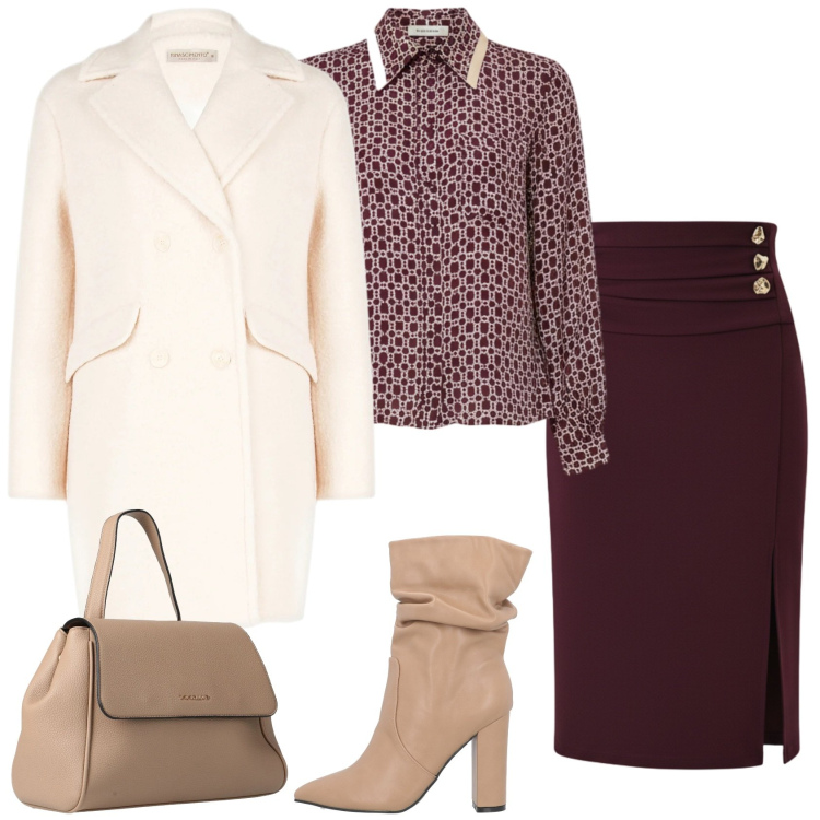 Outfit donna - Un giorno speciale. Stile Casual chic per Ufficio. Abbinamento con stivaletti, zaini, cappotti, gonne longuette, camicie.
