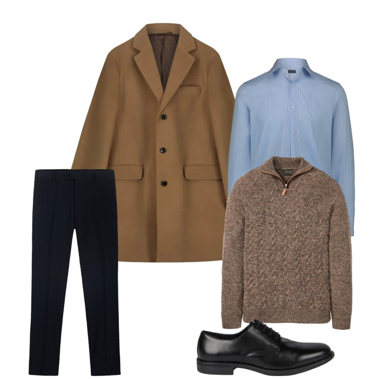 Outfit uomo - Total look #2327474. Stile Business/Elegante per Ufficio. Abbinamento con maglieria, scarpe stringate, camicie, pantaloni, cappotti.